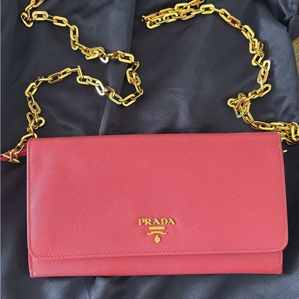 Prada Red Crossbody Bag with Gold Chain